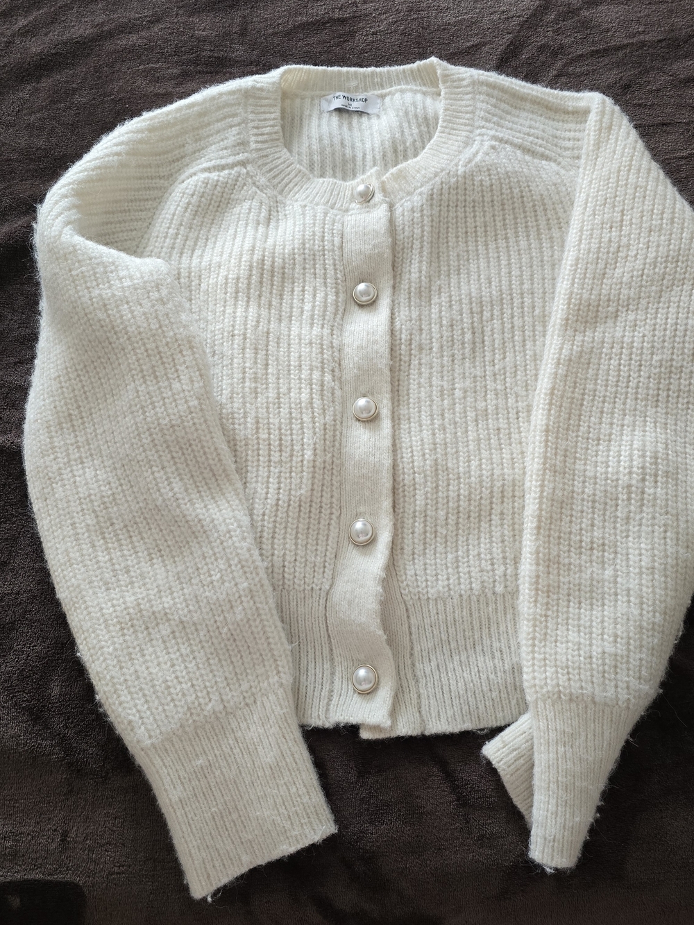 Workshop Republic Clothing Cream Ribbed Pearl-Button Cardigan